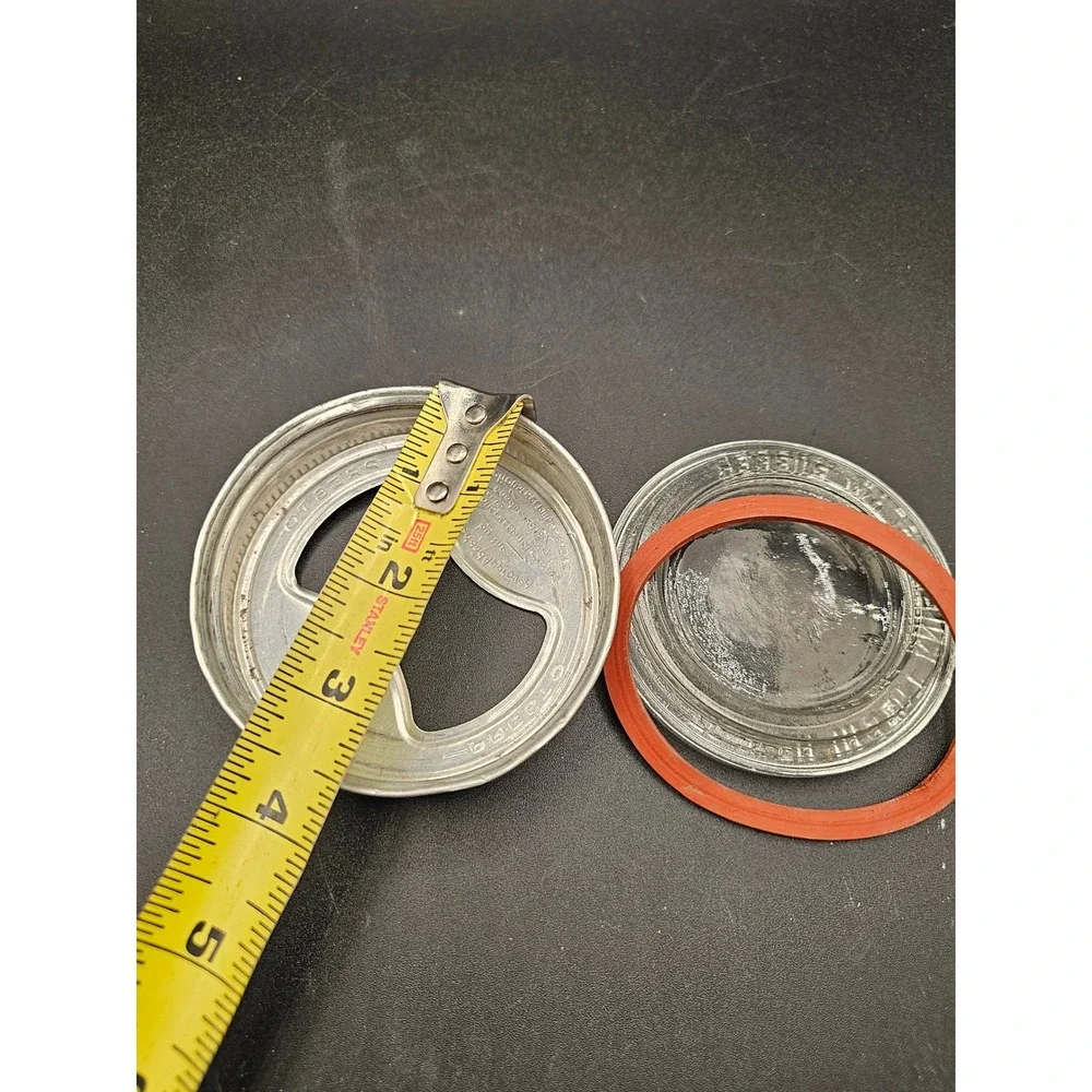 Vintage Presto Glass Top Canning Jar Lid Aluminum Band Glass Insert Red Gasket